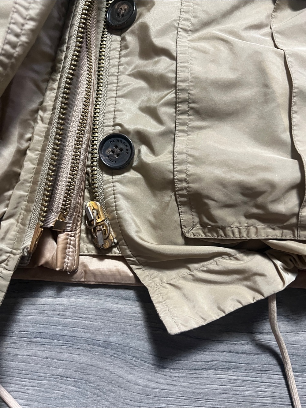 3-in 1 Burberry Beige/Tan Quilted Hooded Belted Parka with Faux Fur Trim - Picture 4 of 16